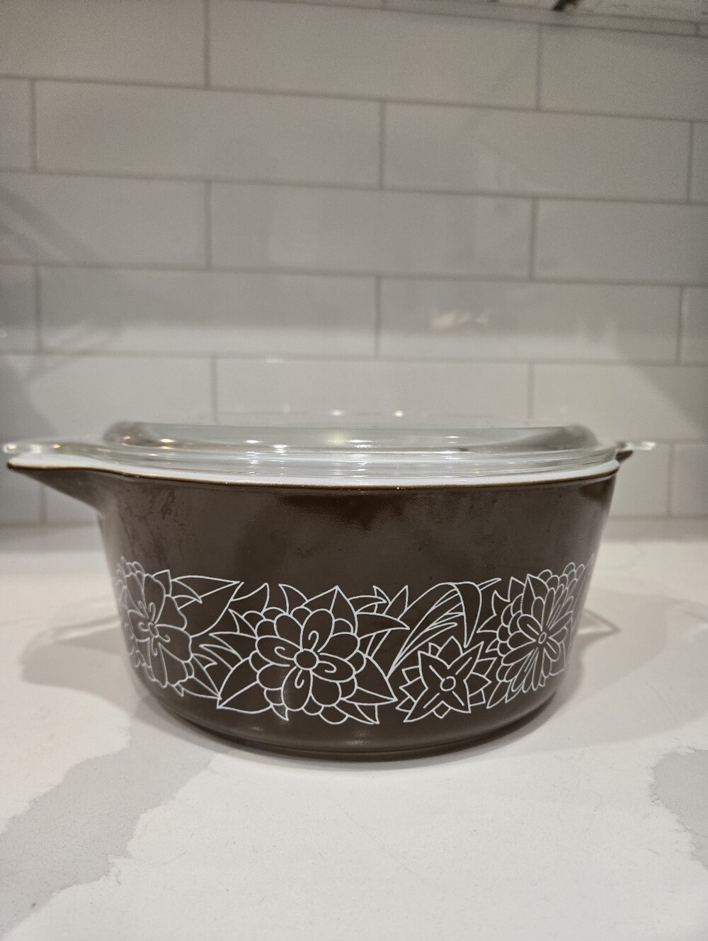 Vintage Pyrex Woodland Brown 2.5 Litre Mixing Bowl With Matching Lid